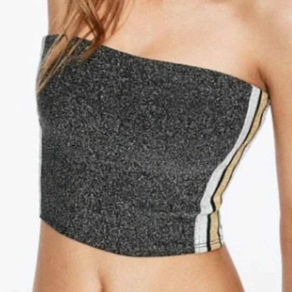 New Victoria's Secret Pink Tube Top Small Metallic Stripe Silver Gold Black